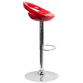 thumbnail image 3 of Contemporary Red Plastic Adjustable Height Barstool with Rounded Cutout Back and Chrome Base, 3 of 9