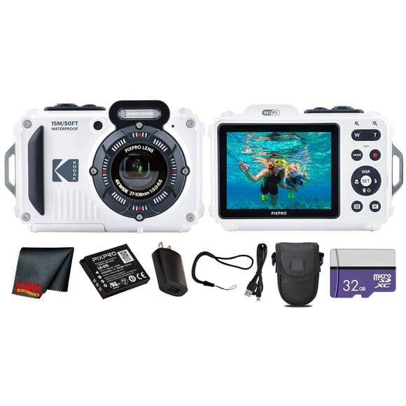 Kodak PIXPRO WPZ2 Waterproof Point & Shoot Digital Camera, White | 16MP, 4x Optical Zoom, 4x AF, Full HD 1080p Video + 128GB Memory Card