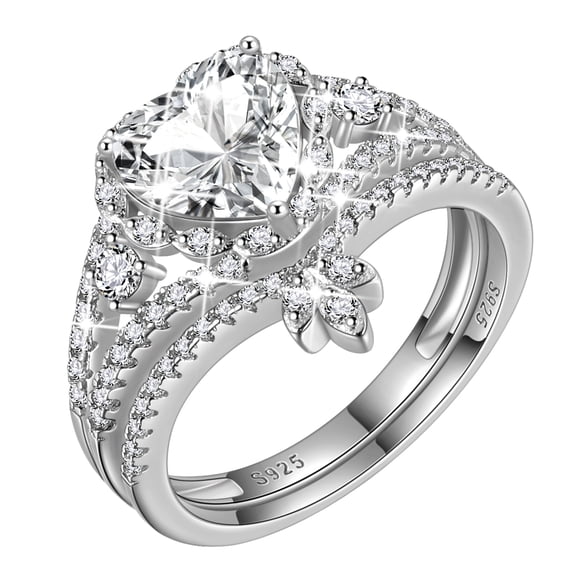 Beautlace Heart Engagement Rings Set for Women,Moissanite 2 CT Promise Ring Wedding Band for Her,925 Sterling Silver Love Heart Bridal Ring Set Birthday Valentines Jewelry Gifts for Girlfriend Wife