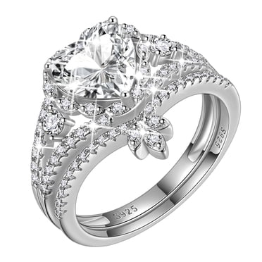 Beautlace Heart Engagement Rings Set for Women,Moissanite 2 CT Promise Ring Wedding Band for Her,925 Sterling Silver Love Heart Bridal Ring Set Birthday Valentines Jewelry Gifts for Girlfriend Wife