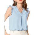 thumbnail image 1 of INSPIRE CHIC Women's Ruffled Sleeveless Pullover V- Neck Work Blouses Tops M Blue, 1 of 8