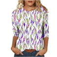 thumbnail image 2 of Soki T-Shirts de Mode pour Femmes, Col Rond Décontracté, Manches 3/4, T-Shirt Ample, Chemisiers et Chemises pour Dames, 2 of 5