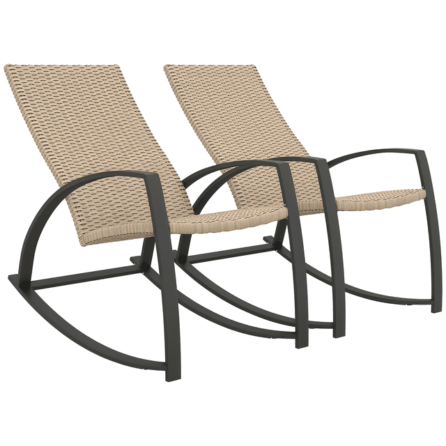 Outsunny 2 Pieces Wicker Outdoor Patio Rocking Chair Set, Khaki