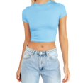 thumbnail image 1 of JIRNDf Hauts pour Femmes T-Shirts d'Été Tendance Mode Manches Courtes Mignon Court Basique Col Rond Coupe Ajustée Blouse pour Femmes Tunique Décontractée Hauts Bleu m, 1 of 5