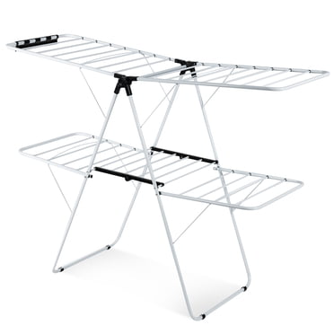 Patiojoy Séchoir à Vêtements Pliant Séchoir Portable à 2 Niveaux avec Ailes Réglables en Hauteur pour Usage Extérieur Intérieur