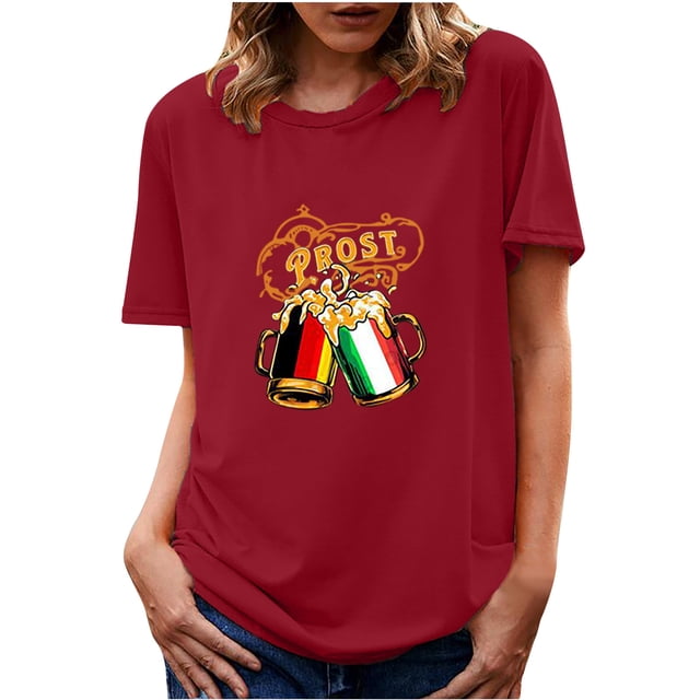 XZNGL Womens Summer Tops Short Sleeve Prost Womens Summer Print O-Neck T Shirts Short Sleeve Tops Blouse Womens T Shirts for Summer Womens Shirts Summer Womens Summer Shirts