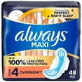 thumbnail image 1 of Always Maxi Overnight Pads with Wings for Women, Size 4, Overnight Absorbency, Unscented48 count, 1 of 17