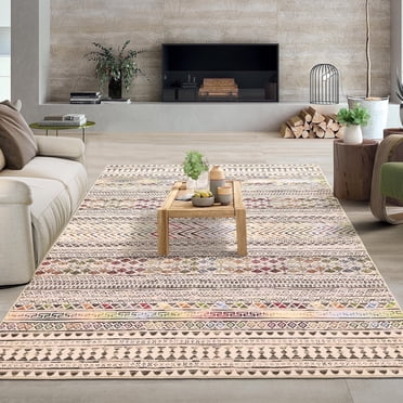 YUSAZENS 9x12 Large Geometric Bohemian Area Rug Machine Washable Farmhouse Accent Throw Carpet Non-Slip for Living Room Bedroom Hallway Multicolor