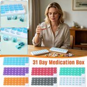Sentmoon Pill Case Travel Pill Organizer Monthly Pills Organizer with Lid Arthritis Friendly EasyOpen Lids 31 Removable Daily Pills Pods Date Reminder Travel Case for Vitamins Medications