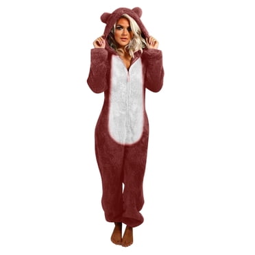 RKSTN Combinaison Pyjama pour Femmes pour Femmes Hiver Chaude à Manches Longues à Capuche Combinaison Pyjama Décontractée en Flanelle Polaire à Fermeture Éclair Combinaison de Nuit
