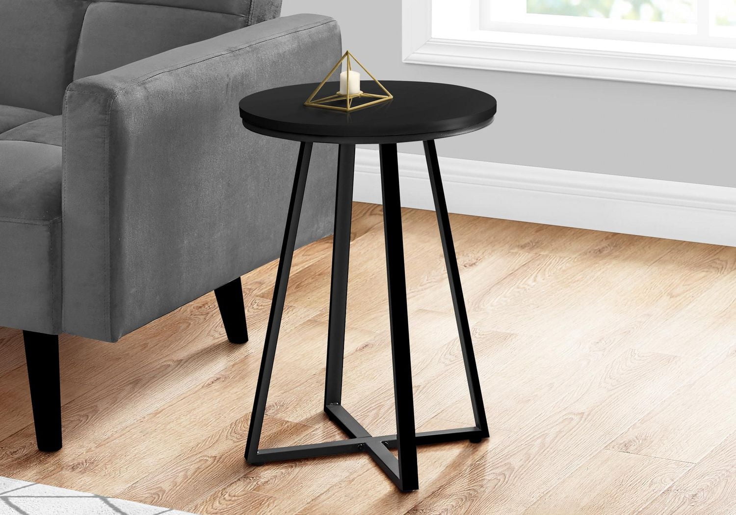 Monarch Specialties Accent Table, Side, Round, End, Nightstand, Lamp, Living Room, Bedroom, Black Laminate, Black Metal, Contemporary, Modern