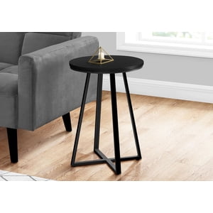 Monarch Specialties Accent Table, Side, Round, End, Nightstand, Lamp, Living Room, Bedroom, Black Laminate, Black Metal, Contemporary, Modern