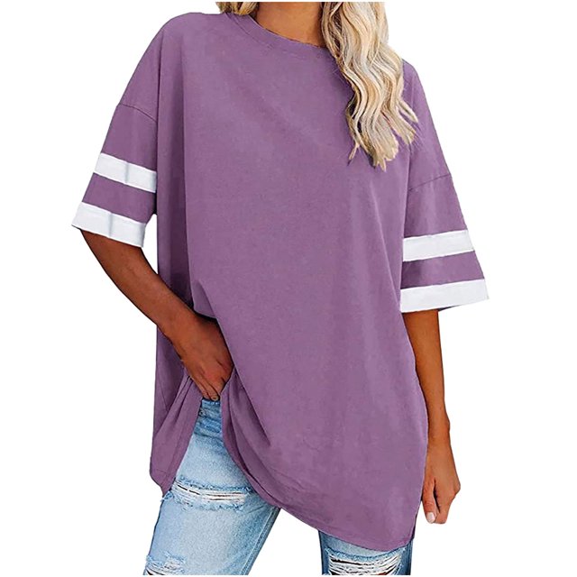Chandails à Manches Courtes pour Femmes T-Shirts Surdimensionnés pour Femmes T-Shirts Amples Demi-Manches Col Rond Hauts Color Block Tuniques T-Shirts Surdimensionnés pour Femmes Hauts à Demi-Manches pour Femmes