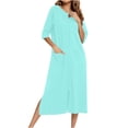thumbnail image 2 of CFLVAEK Womens Robes Lightweight Half Sleeve Robe Loose Fitted Zipper Bathrobes with Pockets Solid Color Full Length House Coat Blue XL, 2 of 7
