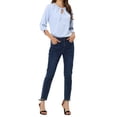 thumbnail image 2 of INSPIRE CHIC Women's Dressy Shirt Work Office Top Keyhole Pleated Front Ruched 3/4 Sleeve Chiffon Blouse S Light Blue, 2 of 6