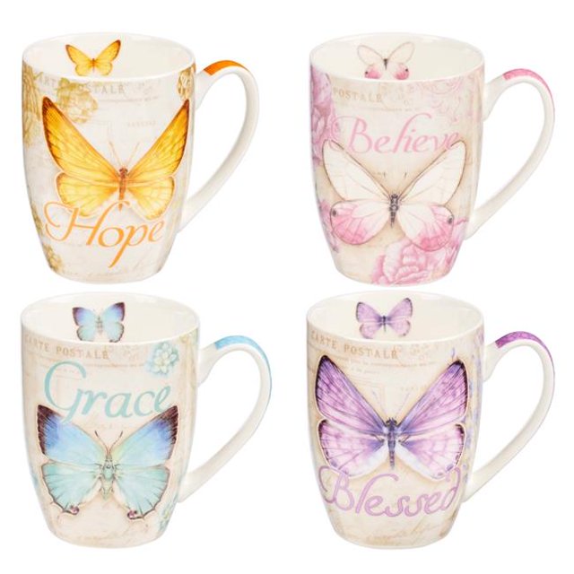 Ensemble de Tasses à Café en Céramique, Butterflies - Ensemble de 4