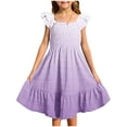 thumbnail image 1 of MIASHUI Robes pour Filles à Manches Volantées Extensibles, Coupe Trapèze Évasée, Robe d'École, Violet Pâle, 11-12 Ans, 1 of 5