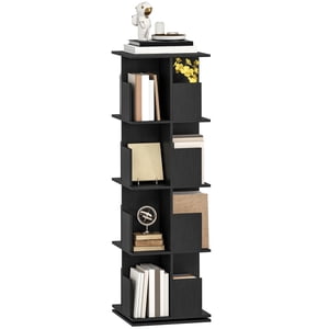 HOMCOM 4 Étage de bibliothèque tournante 360° Bibliothèque renouvelable avec Cubbies Noir