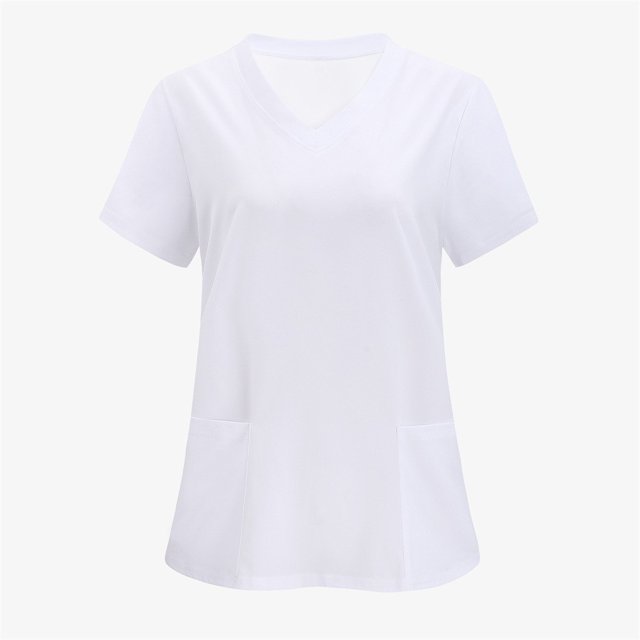 LYMAYTER V-Neck Medical Scrub Tops for Womens Solid Color Medical Workwear Quick-Dry Scrub Tops for S-2XL