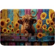 Feelyou Highland Cow Bath Rugs for Shower Tub 20"x32" Highland Cattle Bathroom Rugs Sunflower Bath Mats for Bathroom Farmhouse Bathroom Accossories Doormats Floor Mat