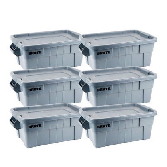 Rubbermaid BRUTE 14 Gallon Gray NSF Tote with Lid (6-Pack) - Durable and Versatile Storage Solution