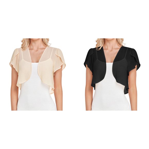 (2-Pack) Kcodviy Women Solid Short Plus Size for Women Sleeve Cropped Bolero Open Plus Size Kimonos Front Chiffon Cardigan