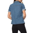thumbnail image 3 of INSPIRE CHIC Women's Denim Jacket Short Sleeve Collared Button Up Jean Shirt Tops Blue XS, 3 of 6