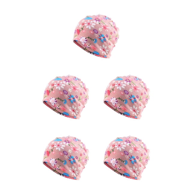 Transemion Bonnet Décontracté Hijab Musulman Imprimé Floral Turban Coloré Protection des Oreilles Ajustable Bonnet de Nuit Rose Fleur 5Ensemble