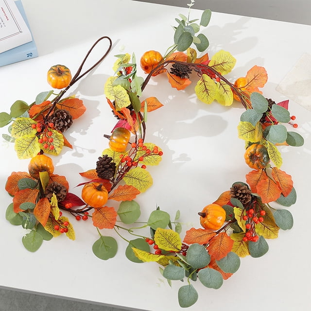 Dvkptbk Plastic Simulation Pumpkin Rattan Faux Pumpkin Rattan Halloween Pains Decoration Pinecone Maple Leaf Pumpkin Rattan Christmas Holiday Hanging Decoration