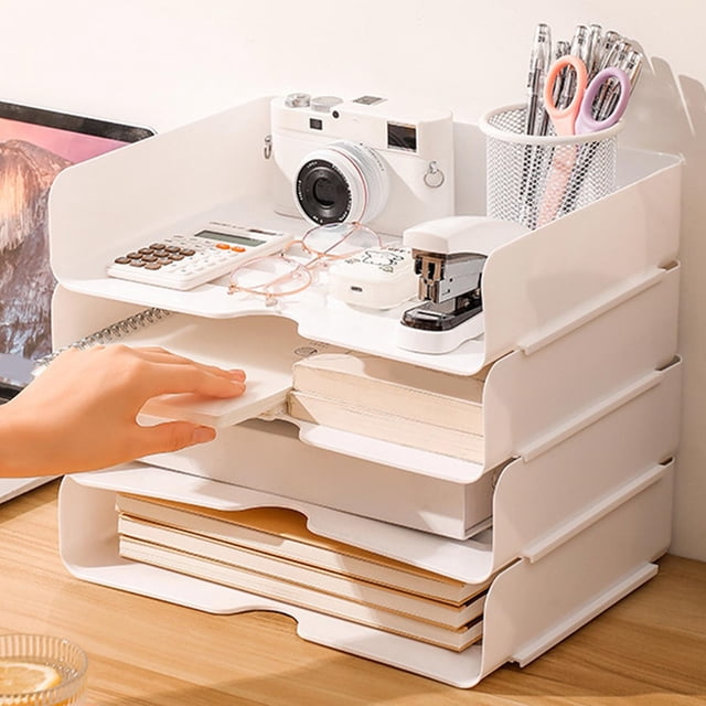 Stakable Desk File Kmonabie Plastic Stackable A4 Paper Letter Tray, Multi Tier Desktop ...