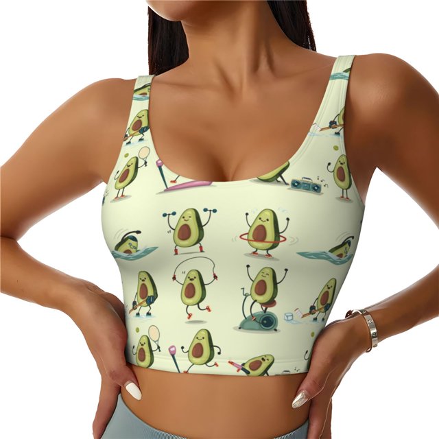 Balery Avocado for Exercise Pattern Racerback Sports Bras for Women - Padded Seamless High Impact Support for Yoga Gym Workout Fitness-Medium