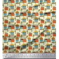 thumbnail image 1 of Soimoi Yellow polyester Crepe Fabric Tree & House Architectural Printed Fabric 1 Yard 52 Inch Wide, 1 of 5
