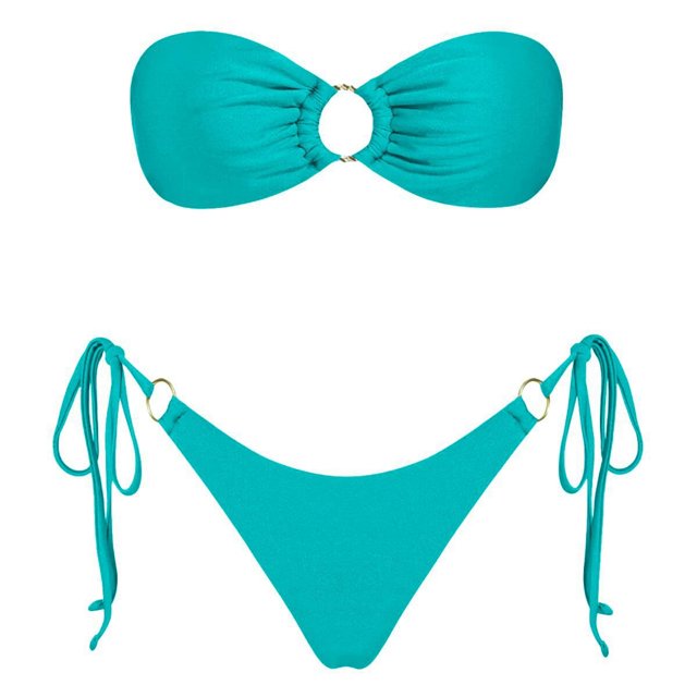 Womens 2 Piece Swimsuits Solid Color Strapless Backless Gathering Separate Bikini Sky Blue Womens Bathing Suits M