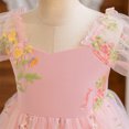 thumbnail image 4 of Yanlir Robe d'Été en Dentelle pour Fille, Princesse, à Volants, Sans Manches, Broderie, Tulle, Nœud, Robes; Robe de Fête à Col Rond; Tenue Imprimée Mode Printemps Été pour Enfants (Rose, 5 Ans), 4 of 9