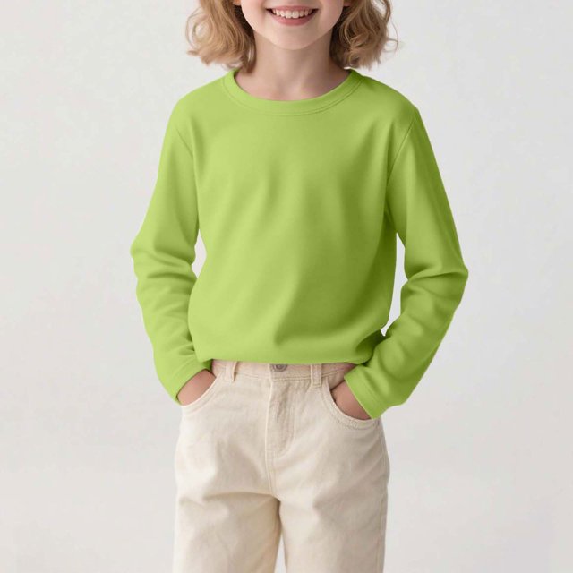 Kids' Solid Color Long Sleeve Round Neck Top - Comfortable Polyester Spandex Blend for Daily Wear, Travel, and Parties