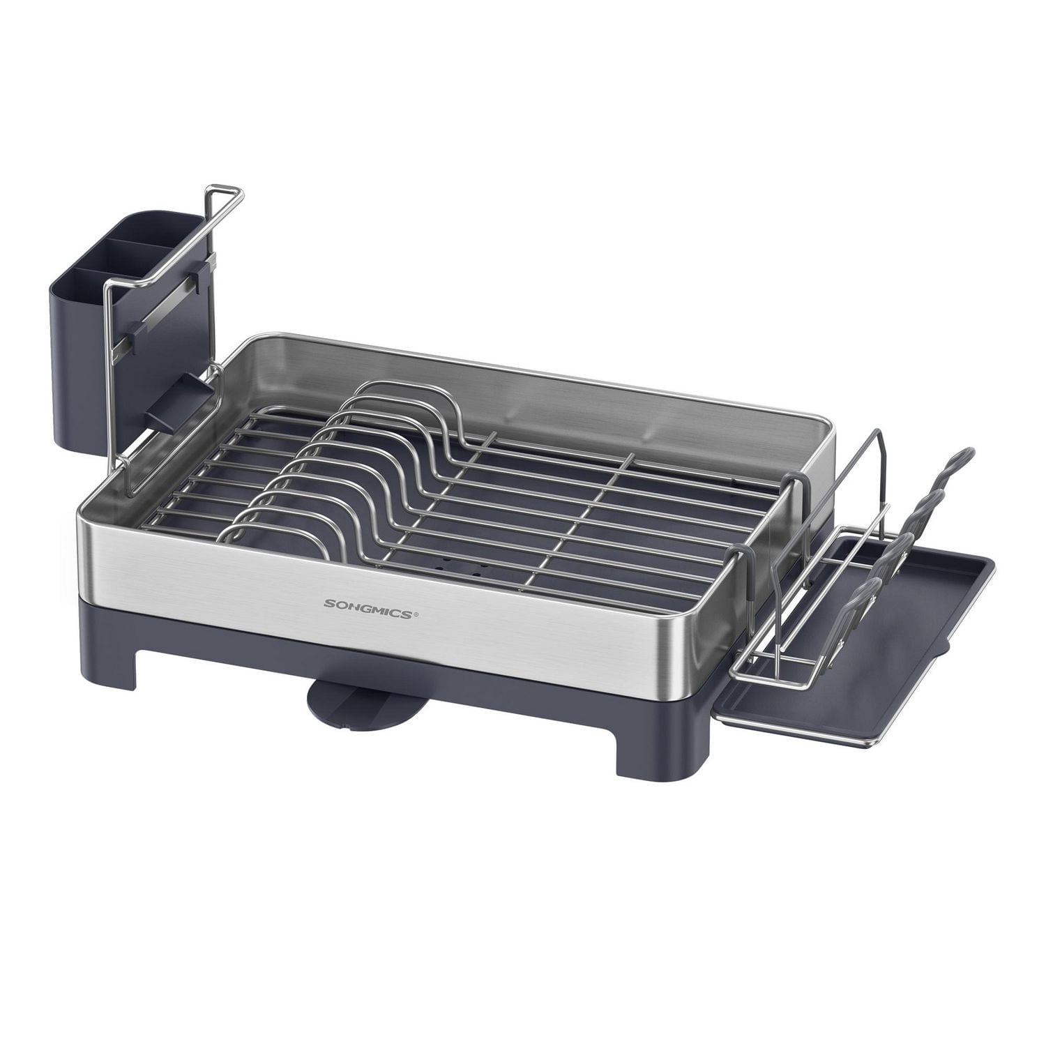 Songmics Home - Small Stainless Steel Dish Drying Rack Drain, Utensil Holder, Silver and Black