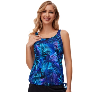 BIMEI Women's Mastectomy Tankini Top Swimsuit Pocketed Swimwear High Neck Side Tie Bathing Swim Tops,238 SIZE 8