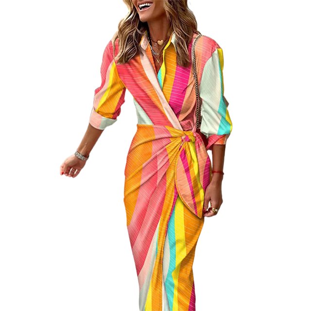 Sexy Dance Robes pour Femmes Imprimé Floral Été Plage Robe d'Été Géométrique Longue Robe Col en V Manche 6 Jaune Orange 5TG