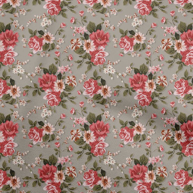 oneOone Tissu en Viscose Chiffon Rouge Floral Rétro Matériel de Couture Imprimé Tissu au Mètre 42 Pouces de Large