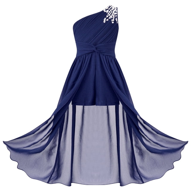 Lejafay Robe de Demoiselle d'Honneur Junior pour Fille, Combishort à Paillettes Sans Manches à une Épaule, Robe de Soirée Formelle Bleu Marine 10