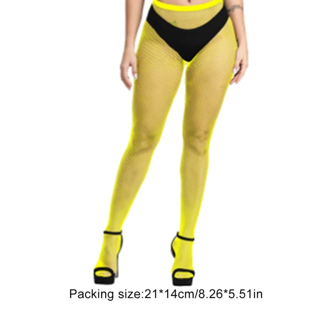 1 Paire de Bas Collants à Bretelles à la Mode, Design Troué, Saint-Valentin, Attrayants, Confortables au Toucher, Collants Résille, Robe, Jaune Fluorescent
