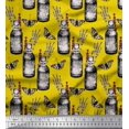 thumbnail image 1 of Soimoi Yellow Polyester Crepe Fabric Insect,Lavender & Vintage Bottle Print Fabric by The Yard 42 Inch Wide, 1 of 3