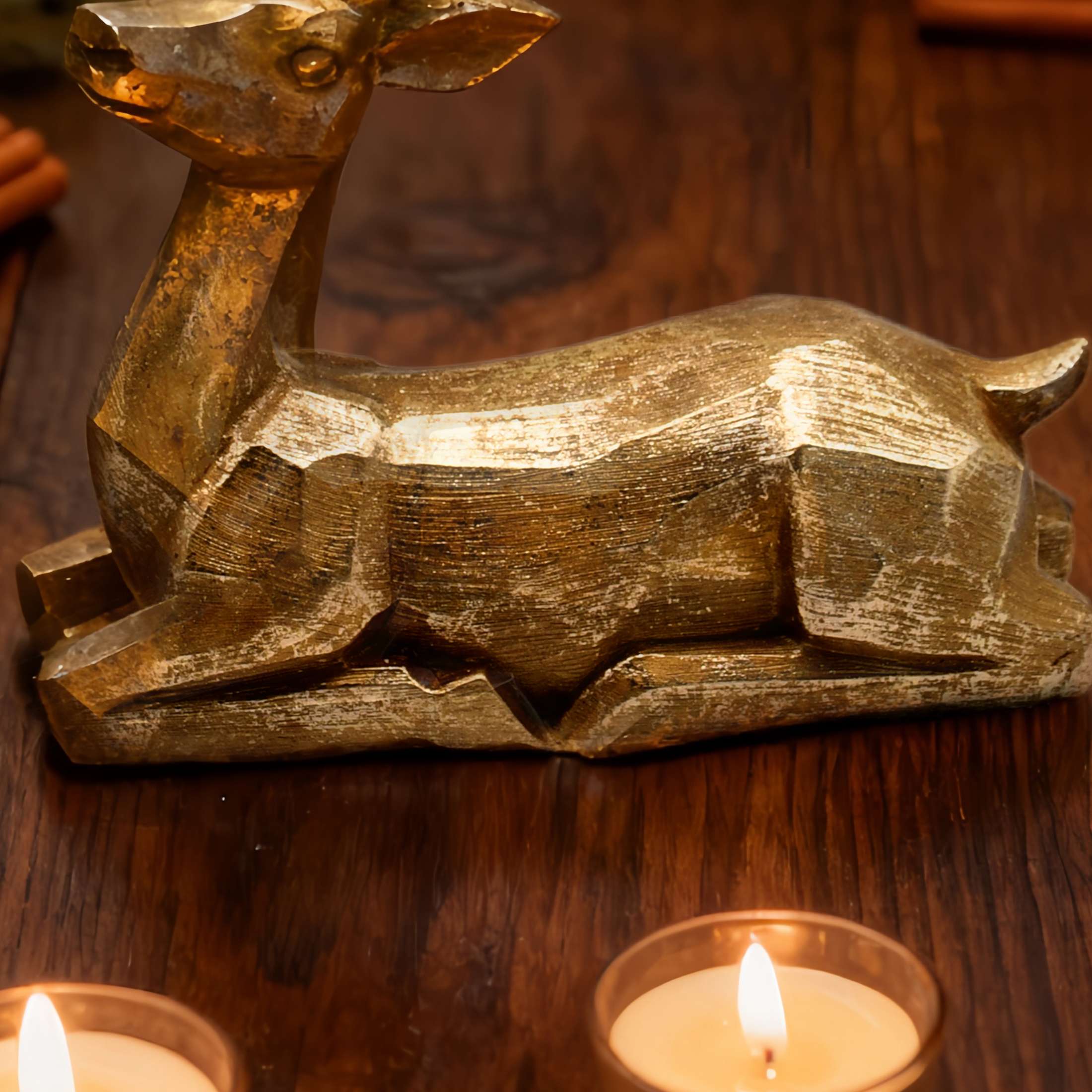 Holiday Time Christmas Gold Sitting Deer Decoration 12.99"