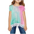 thumbnail image 1 of MeetoTime Kids Short Sleeve Tops Summer Casual Round Neck Gradient Color Lace Layered T-Shirt Tee for Girls, 1 of 4