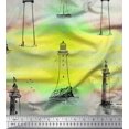 thumbnail image 1 of Soimoi Modal Satin Fabric Lighthouse Nautical Print Sewing Fabric Yard 42 Inch Wide, 1 of 1