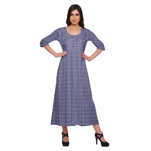 Moomaya Kurtis Imprimés Ligne A pour Femmes Kurta à Manches 3/4 Tunique d'Été