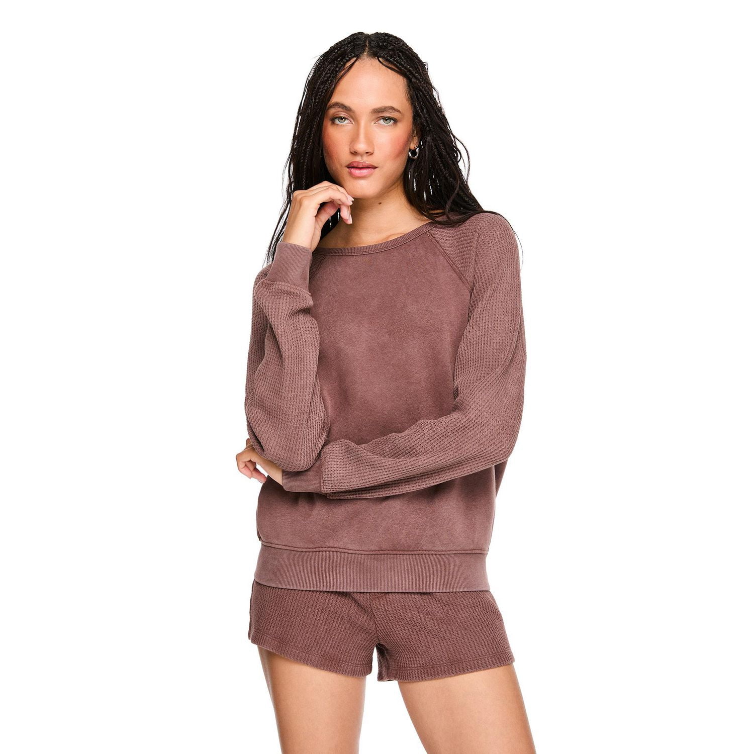 Coton ouaté à manches raglan en tricot gaufré Wild Skye pour femmes
