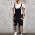 thumbnail image 3 of Cameland Men Casual Fashion Solid Breast Pocket Denim Ripped Shorts Straight Type Overalls, 3 of 7