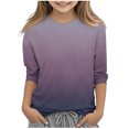 thumbnail image 2 of MKOSPLRT Hauts à Manches 3/4 pour Filles Col Rond T-Shirts Décontractés Tuniques Dégradées Mode T-Shirts Doux pour Sortir Blouses Confortables en Liquidation, 2 of 5