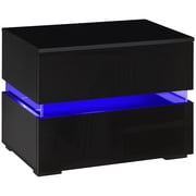 HOMCOM LED Nightstand Bedside Table with Drawers LED Light Black